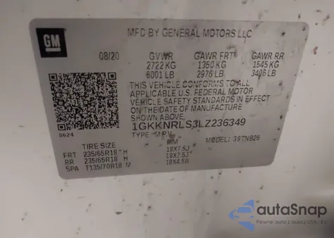 2020 GMC Acadia Fwd Sle из США, поврежденный, VIN 1GKKNRLS3LZ236349